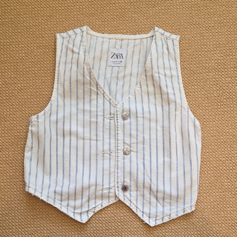 Zara White and Blue Striped Vest